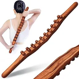 Flavoma Wood Stick Handheld Back Massager | Double Row 20 Beads Point Tools For Back Leg Whole Body | Stick for Neck Back Pain Relief Stomach Body Shaping Roller-picture-11