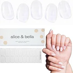 Alice & Bella Semi Cured Gel Nail Strips Set - Pure Strength Clear Nail Strengthening Gel - Long Lasting Transparent Crystal Clear Gel For Sheer Polished Nude Natural Look Waterproof UV Stickers Wraps-picture-44