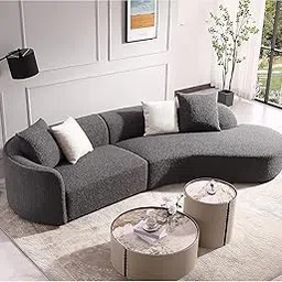 SHINE WOOD ART Luxury Modern Style Living Room Upholstery Curved Sofa with Chaise 2-Piece Set, Right Hand Facing Sectional, Pearl Boucle Couch, Dark Grey-picture-30