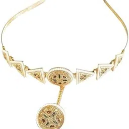 needs collection Rajasthani Traditional Gold-Plated Mathapatti Hairband with Borla, Yellow Crystal, Medium, Geometric Design Maang Tikka for Women and Girls, 30 cm Length, 10 Count-picture-11