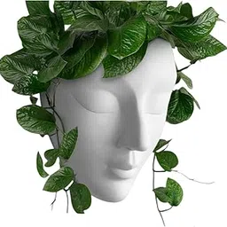Urban Sense Lady Face Wall Hanging Ceramic Planter, Hanging Abstract Planter Vase, 17.5 x 13.5 cm, for Living Room, Wall Decoration, Balcony & Home Decor (White)-picture-27
