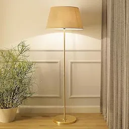 ANTIQUEMPORIUM Maserlo Metal Floor Lamp with Beige Cotton Lampshade 12 Inch Height | Shine Brass Finish Single Light | Elegant Standing Lamp for Living Room Corner Bedroom Office Hotel Decor-image-6