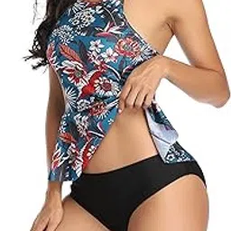 weri Women Tankini Swimsuit, High Waist Adjustable Straps Tummy Control Stretchy Comfortable Split Bathing Suits for Beach Pool Parties (S)-picture-20