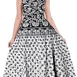Women’s Black & White Printed Anarkali Maxi Dress | Sleeveless Cotton Long Frock | Elegant Ethnic Flared Gown for Casual-picture-45