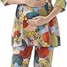 av2 Women Cotton Maternity|Nursing|Feeding Printed Tunic Top & Bottom Coord Set -4171-picture-28