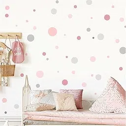 GADGETS WRAP Wall Stickers 172 Dots Set Wall Sticker Children's Room Circles Dots Polka Baby Room Wall Sticker Self-Adhesive Pink Grey-picture-19