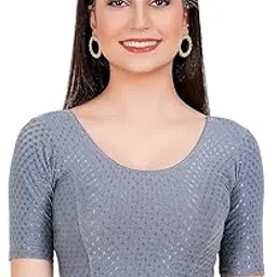 pre smart Round Neck Dobby Cotton Lycra Stretchable Elbow Sleeve Readymade Saree Blouse for Women Stylish-picture-44