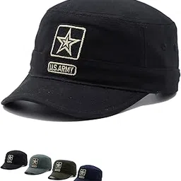 JAZAA Fashionable Solid Color Unisex Fitted Army Military Cadet Cap-picture-50