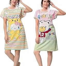 new crush Women Girls Cartoon Print Nighties T-Shirts, Print May Vary Multicolour Free Size-picture-20