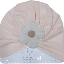 baby station Cotton Turban Hat with Flower – Soft Unisex Baby Cap (0-3 Years) Off White-picture-55