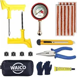 WAICO 9 in 1 Universal Tubeless Tyre Puncture Kit | with Air Pressure Guage, Tools, Plier, Knife, Etc | Emergency Flat Tire Repair Tool Set for Car, Bike, SUV, & Motorcycle.-image-49