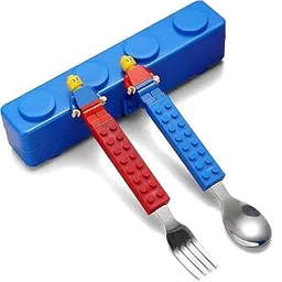 VIPREKHO Stainless Steel BPA Free Lego Building Block Theme Spoon & Fork Cutlery Set with Storage Box for Kids | Lego Block Spoon & Fork Set for Birthday Return Gift (Pack of 1, Multicolor)-picture-65