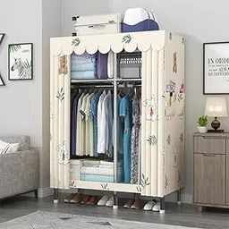 StarAndDaisy Kids FoldableWardrobe with Cover & Drawers/Portable Almirah for Clothes, Shoes, Accessories/Space-Saving Closet with Side Pockets & Hanging Rod (Elegance) image 1