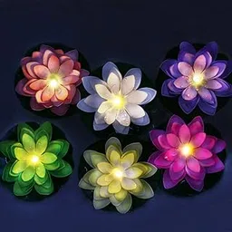 LACGO 12 PCS Waterproof Floating Lotus Light - 5'' Floating Flower Light Battery Operated Water Activated Warm White Pool Flower Lamp Wedding Anniversary Garden Decoration-image-31