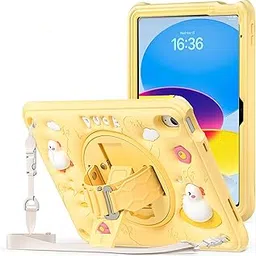 ProElite Cover for Apple iPad (A16) 11th/10th Generation (2025/2022) Case Cover, Tough Bubble Kids case Cover for Apple iPad 11th/10th Gen 2025/2022 with Rotating Kickstand & Shoulder Strap, Yellow-image-40
