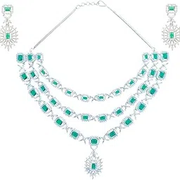 nirvi jewels Three layered American Diamond Jewelry Set | Necklace with Earrings | Perfect for Gift & Suitable for All Occasion Layered Jewelry with Drop Earrings Choker Pendant For Women Fashion Accessory Jewelry for Party, Wedding-picture-20