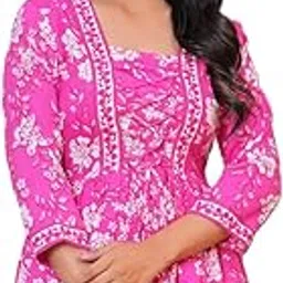Women's Floral Print Tunic Top, Navy Blue and White, 3/4 Sleeves, Empire Waist-picture-42