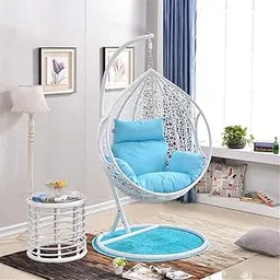 Spyder Craft Single Seaterc Hammock Swing Chair with Stand and Cushion Outdoor Indoor Balcony Garden Patio, Powder Coated Frame, UV Protected Wicker, Premium Cushion (Turquoise)-image-104