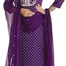 Women's Purple Embroidered Salwar Suit Set with Chiffon Dupatta, Studded Design-picture-18