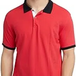 park avenue Men's Slim Fit Solid Pattern Cotton Polyester Blend Rib Collar with Tipping Half Sleeve Polo Casual T-Shirt-picture-56