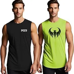 3Colours RGB Men's Active Wear Sleeveless Tank top, Sports wear,Gym Vest, Leisure wear CCUT Combo Pack of 2-image-60