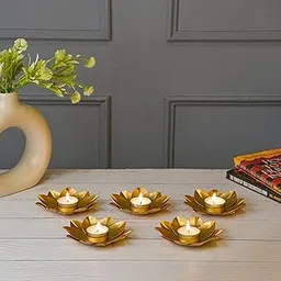 Flawless Karigari Golden Lotus Tealight Diya Pack of 5 | Decorative Candle Holders for Diwali, Mandir & Home Decoration-image-86