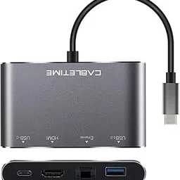 CABLETIME USB-C to 4-Port Hub USB 3.0 HDMI 4K RJ45 Gigabit Ethernet Network Type C Power Delivery Adapter for USB Type-C Devices (USB-C 4 in 1)-picture-20
