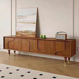 Bablon 71-Inch Mid-Century Modern TV Stand in Polish Finish – Teak Wooden Entertainment Center with Storage Cabinets and Open Shelves for Living Room or Bedroom (Walnut)-picture-31