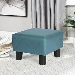 WOODILLA Small Square Footstool Ottoman, Velvet Soft Foot Stool Ottoman with Wood Legs, Multifunctional Vanity Stool for Makeup,Sofa Footrest Extra Seating for Living Room Entryway Office -Blue-picture-23