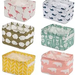 Foldable Storage Box, Canvas Fabric Organizer Baskets with Handles, Rectangular, Pack of 2, Multi-picture-15