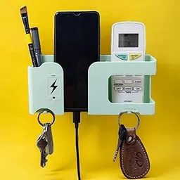 GEOCARTER Wall Mobile Holder | Multi-Purpose Mobile Stand for Wall | Remote Holder & Mobile Charging Stand | Wall Phone Holder for Charging | Kitchen Organizer Rack Wall Mounted | Useful Gadget-Green-picture-30