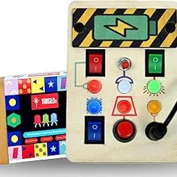Timgloo Plug & Play Montessori Busy Board – Wooden Sensory Toy with LED Lights & Switches – Montessori Fine Motor Activity Board for Toddlers Age 1-6 – Educational Busy Board for Kids image 1