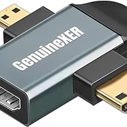 GenuineXER 2 in 1 Mini & Micro HDMI to HDMI Adapter | Support 3D 2K@60Hz FHD@120Hz Female HDMI to Male Mini & Micro HDMI Converter with Metal Housing | (Not for Smartphone) image 1