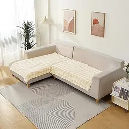 HOKIPO 'FurHug' Luxury Faux Rabbit Fur L Shape (2+2 Seater) Sofa Cover Mat, Beige (AR-5013 + AR-5014-CRM)-picture-29