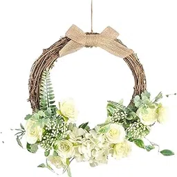 MERISHOPP®Rattan Hoop Flower Wreath Spring Front Door Garland Décoration White|Home & Garden|Home Décor|Floral Décor-picture-47