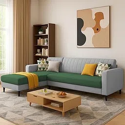 GRAPEWOOD Wayne LHS 6 Seater L Shape Sofa Set for Living Room (Green Grey) Premium Fabric Sofa Set for Living Room-picture-42
