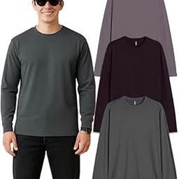 sleepynuts Regular fit Cotton Full Sleeve Plain T-Shirt for Men (Pack of 1,2,3 Size Small to 3XL)-picture-49