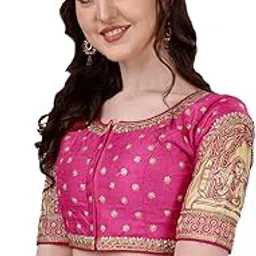 vihu fashion Women's Silk Heavy Embroidery Coding With Sequins And Diamond Work Half Sleeves Fancy Cutwork Readymade Saree Blouse-picture-29