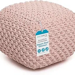 BIRDROCK HOME Square Pouf Ottoman | Cotton Braided Foot Stool with Bean Bag Filling | Boho Foot Rest for Living Room, Bedroom | Compact & Comfortable Seating, Lightweight & Sturdy | Dusty Rose-image-23