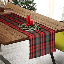HOME COLORS.IN Cotton Ribbed 10 Seater Reversible Table Runner | Macdonald Tartan Plaid Center Table Runner | Christmas Table Decorations - 14 x 108 Inch - Multi-picture-12