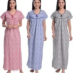 cierge Women's Cotton Tiger Printed Maxi Nighty (Pink, Blue, Black)-picture-17