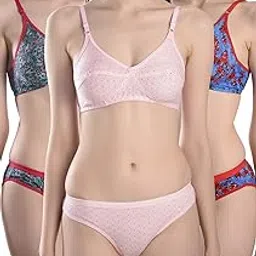 fims - fashion is my style Cotton 3 Bras & 3 Panties Set for Women Bra Panty Set Bra Panty Set for Women with Undergarments Lingerie Set for Women for Multicolour Size-34-picture-20