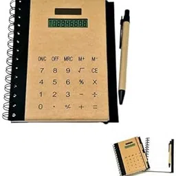 Solar Powered Calculator, Cardboard Diary Notebook Spiral-Bound, Kraft Cover Pleasing Designs Calculator Diary Notebook Notepad with Pen -1pcs (Multicolour)-image-89
