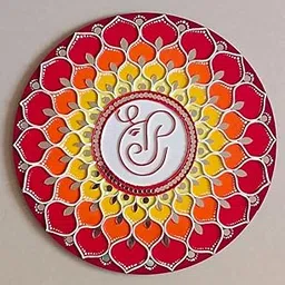 Rema Fabtex Art - Beautiful Home Decor Lippan Art Mud Mirror Wall Decor Handmade Wall Art - Shree Ganesha (12 inch x 12 Inch)-image-21