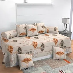 CHHILAKIYA Cotton Diwan Set Soft Cotton, 1 (60 X 90 Inches) Bedsheet,5 (16x 16 inches) Cushion Covers and 2 Booster Covers 8 PCS Set-image-1
