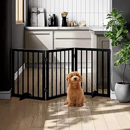 The Menifest | Wooden Freestanding Foldable Pet Gate for Dogs Over Fence, Dog Partition for Your pet and Baby Protection (3- Panel Black)-picture-55