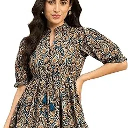 Santoliya Women Ethnic Printed Mandarin Collar Cotton Regular Wear Top-picture-12