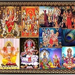 Bajaj Creations Engineered Wood 8 In One Gods Photo Frame, Durga Mata Ram Darbar Lord Hanuman Radha Krishna Shiv Parivar Saraswati Mata, Size (10X12) Inch, Rectangular, Wall Mount, Multicolour)-image-36