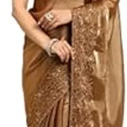kasee Women Gold Organza Embroidered Saree with Sequin Detailing-picture-11