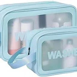 BAOERPremium Makeup Pouches Set for Women | Spacious Cosmetic Bags for Girls | Waterproof Toiletry Storage Wash Bag | Travel Organizer for Bath Accessories & Grooming Kit (Pack of 2 Pouch, Blue)-picture-33